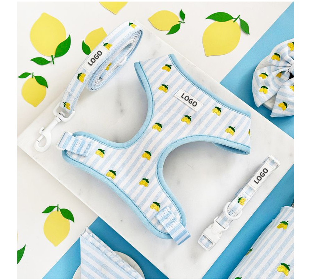 Custom Lemon Print Dog Harness, Collar & Leash 3-Piece Set (2).jpg